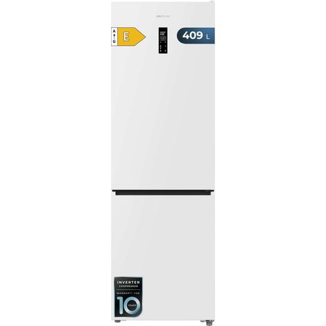 Frigorifero combinato inox, alto 185,5 cm e largo 59,5 cm, con capacità di 322 litri, compressore Inverter Plus, Total No Frost, distributore d'acqua, classe energetica E e sistema Multi Air Flow.