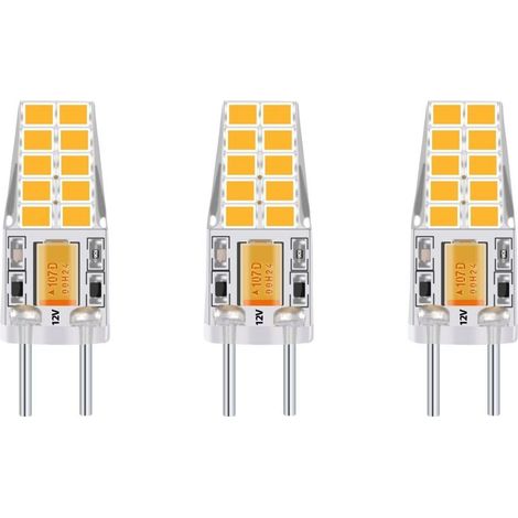 3-PCS 3W 12V G6.35 LED Ampoule Culot T3 / T4 / T5 G6.35 / GY6.35 Base Blanc chaud 3000K Remplacement de 30W Ampoule Halogène pour l’Éclairage Sous-Cabinet Lumière Lampe de Bureau [Classe énergétique F (1/5)