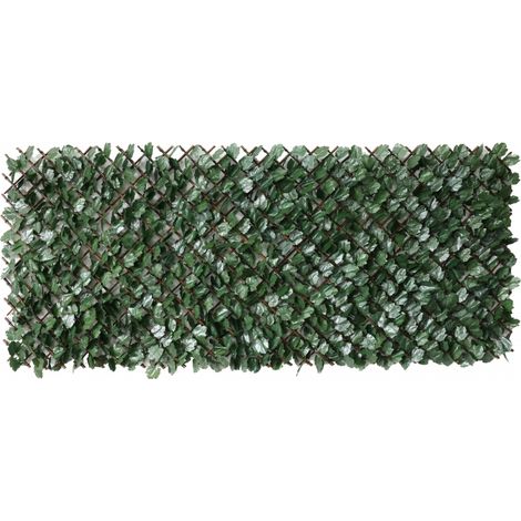 Haie artificielle avec feuilles de lierre et treillis en bois. Extinction maximale 2mx1m. Structure autoportante.