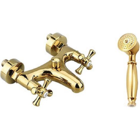 TRADE SHOP - Rubinetto Per Bagno Vasca Doccia Miscelatore Doppia Manopola In Ottone Oro Lucido -