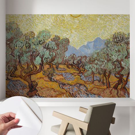 Tapete adhésive moderne pour salon et chambre à coucher Décoration rapide avec colle Oliviers 104x70 cm (1/5)