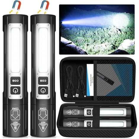 Linternas recargables de alto lumen: linterna magnética súper brillante con 8 configuraciones, linterna LED táctica, potente de dos botones. (1/5)