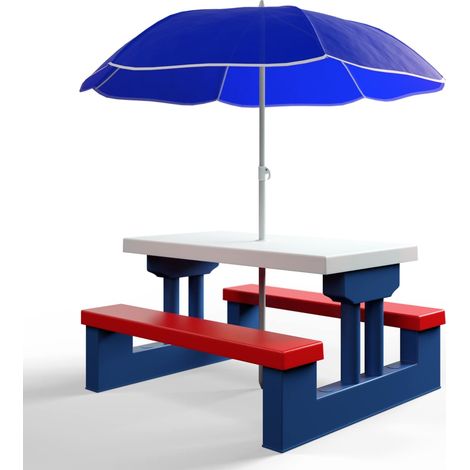 Kids picnic table with benches and parasol - outdoor use