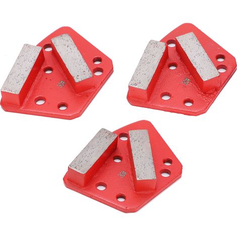 Lot de 3 patins de meulage diamantés trapézoïdaux pour la découpe du béton, 6 trous, dents droites, rouge, grain 30 (1/5)