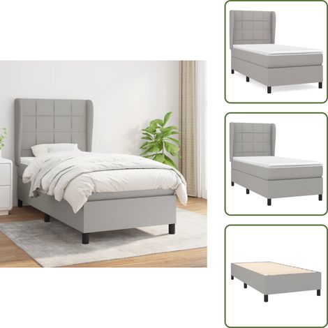 The Living Store Giroletto a Molle con Materasso Grigio Chiaro 90x200 cm Tessuto - Materasso a molle