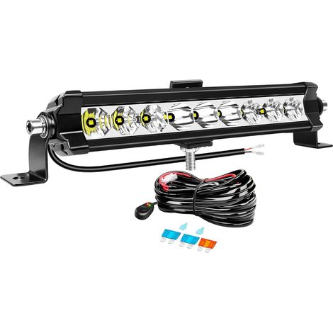 Barre lumineuse LED 28 cm 30W avec câblage,3000 lm faisceau spot flood lampe,tout-terrain 4x4 feu de brouillard à une, rangée, 2 supports de montage pour véhicule camion SUV ATV UTV bateau (1/5)