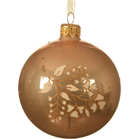 Pallina di natale Enamel caramello-oro con fiore Ø8 cm