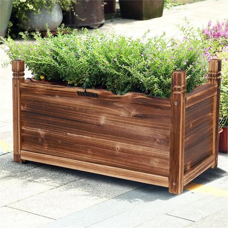Bac de jardin surélevé en bois 60×30×34 cm – jardinière pour culture de plantes aromatiques et potager