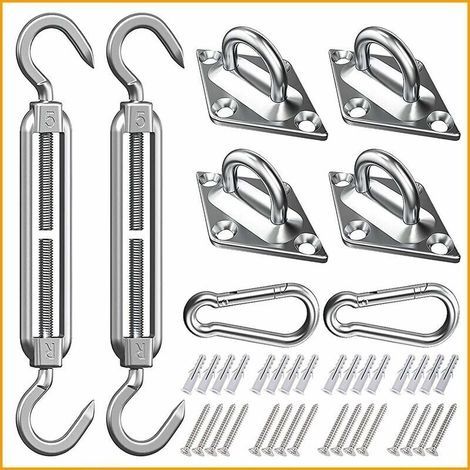 Kit de Fixation Voile d'ombrage, Kit de Montage pour Voile Solaire, Fixation Toile Ombrage, Fixation pour Triangle et Carré, Rectangle, Acier Inoxydable 316 de Qualité Marine (M5 24-Pcs) (1/5)