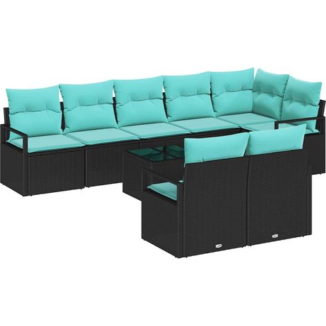 Maison Exclusive - Sofa Set mit Kissen 9 pcs Schwarz Poly Rattan