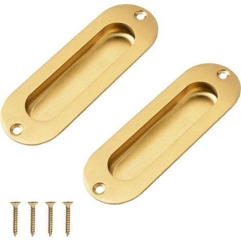 2 Pack Recessed Cabinet Handles, Gold Stainless Steel Oval Knob with Screws, Integrated Pull Handle for Exposed Installation Closet - 120mm/4.72" (1/5)