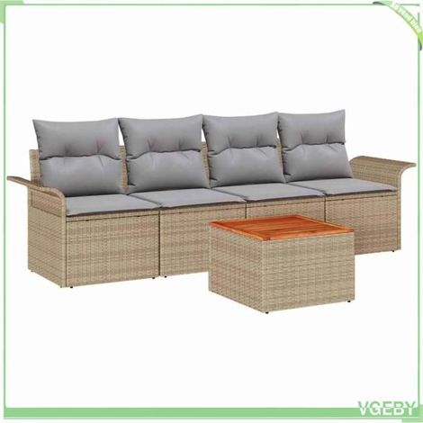 Ensemble de canapé de jardin modulable - FAFEICY - Modulaire - Beige - Polyrotin & acacia - Résistant aux UV (1/5)