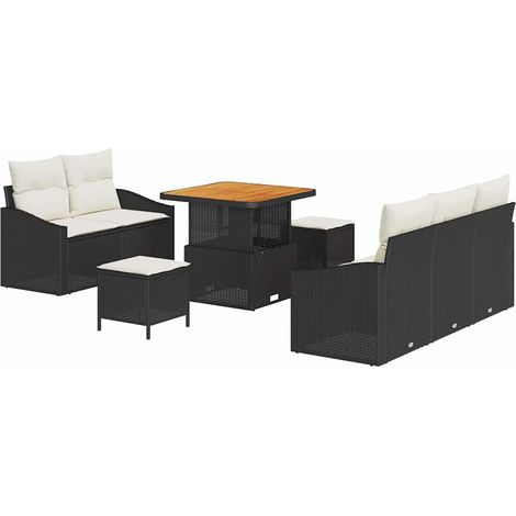Garden Sofa Set with Cushion with Storage 8 pcs Black and Cream vidaXL