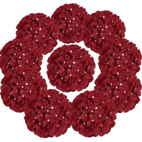 Kunstbloemen van zijden hortensia's met stelen, 10 stuks (wijnrood) (1/5)