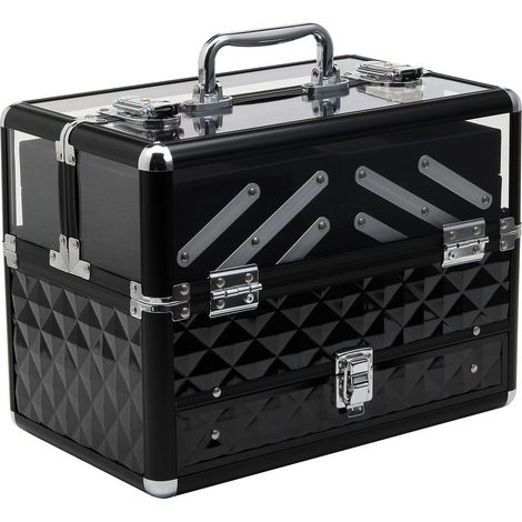 Trousse de maquillage de voyage professionnelle, avec plateaux amovibles et serrure, pour femme, 30 x 18,5 x 22 cm, noire