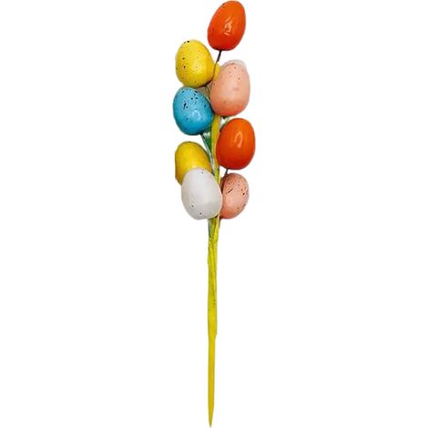 Bâtonnet décoratif pour œufs de Pâques (23 cm) - Fleurs en mousse/fil de fer de couleurs assorties (1/2)