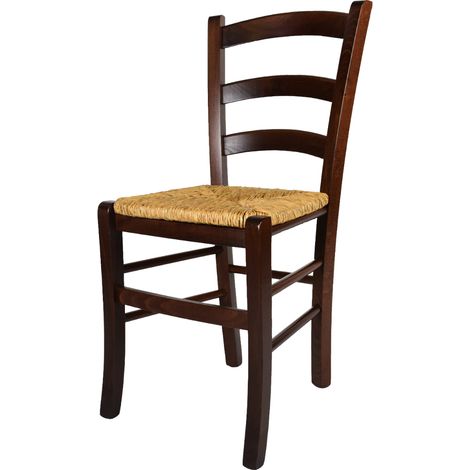 Tommychairs - Sedia modello Venezia per cucina bar e sala da pranzo, robusta struttura in legno di faggio color noce scuro e seduta in paglia