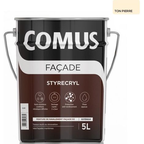 STYRECRYL - 5L Ton pierre - Peinture ravalement façade classe D2 conditions climatiques difficiles (1/4)