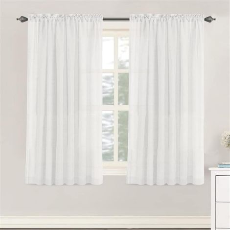 Juego de 2 cortinas de lino transparente, cortinas decorativas de lino para ventanas, elegantes cortinas de estilo vintage para interiores de sala de estar y dormitorio (blanco roto, 132x183cm)