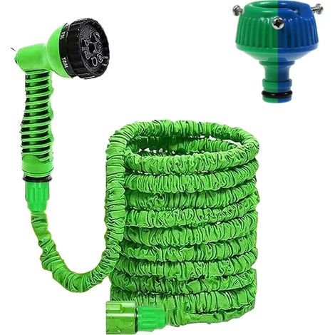 Tuyau d'arrosage extensible Magic Hose (vert, 7,6 m) avec 7 fonctions de pulvérisation, idéal pour le lavage de voiture haute pression, l'arrosage du jardin et des animaux domestiques (chats, chiens).