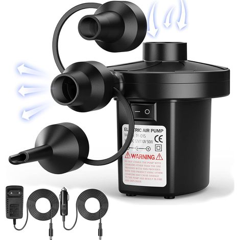 Elektrische Luftpumpe, Inflator, Deflator – AC 240 V/DC 12 V, 5 K Pa, elektrische Pumpe mit 3 Düsen für Campingmatratze, aufblasbares Sofa, Luftmatratze, aufblasbarer Pool