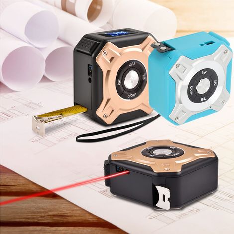 3-in-1 Infrarot-Maßband (40 m wiederaufladbar und 5 m manuell), digitales elektronisches Maßband mit Magnethaken (blau/silber) (1/5)
