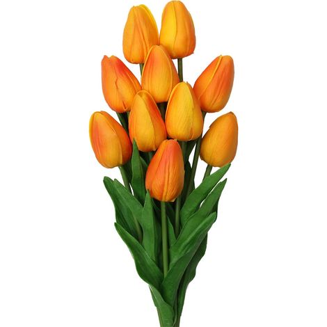 Lot de 10 tulipes artificielles effet réaliste, composition florale pour centre de table de mariage ou décoration intérieure - Fleurs artificielles couleur crème (1/5)