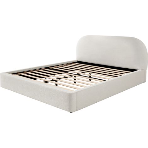 Cama doble 180 x 200 cm en bouclé beige con somier y cabecero capitoné (1/5)