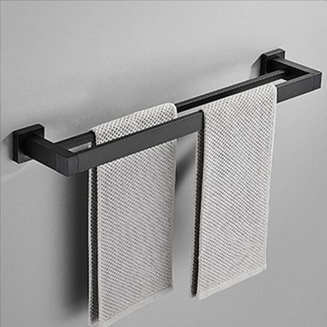 Porte-serviettes mural autocollant en aluminium noir, sans perçage, pour cuisine et salle de bain. (1/5)