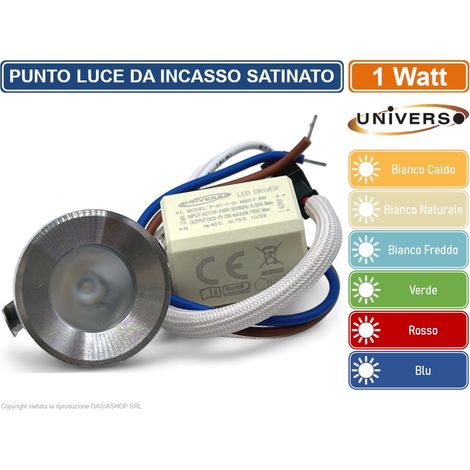 UNIVERSO P-31-1 FARO FARETTO SMD LED PUNTO LUCE ROTONDO ACCIAIO SATINATO DA INCASSO 1W 3000K 4000K 6500K BLU VERDE ROSSO - Colore Luce:Verde (1/3)