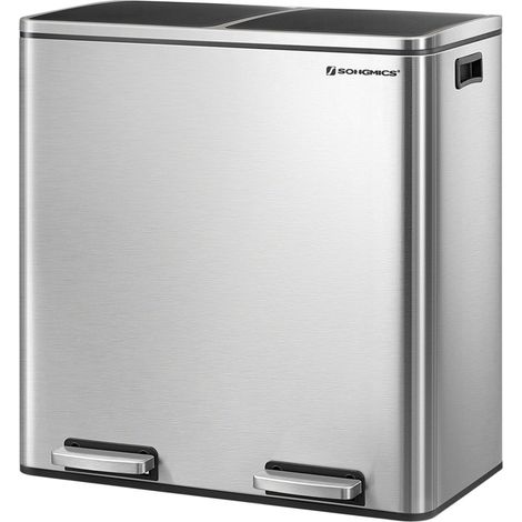 Pattumiera a 2 pedali con doppio scomparto 2 x 30 litri acciaio inox anti-impronta secchio interno in plastica con manico grigio 120007156
