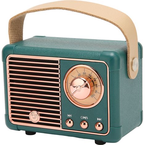 Enceinte Bluetooth rétro HiFi stéréo, transmission rapide, faible consommation d'énergie, portable, style vintage, pour la maison et l'extérieur, verte (1/5)