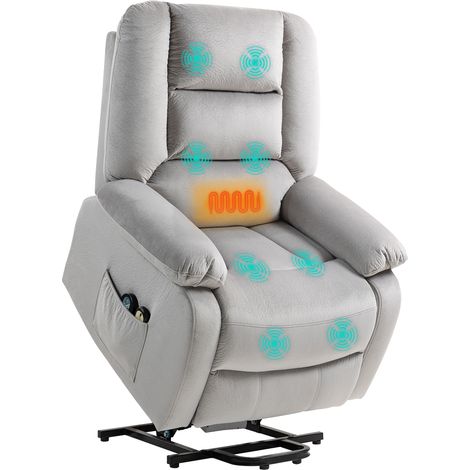 Fauteuil d'aide à la levée avec fonction massage, 90x93x110 cm, gris clair