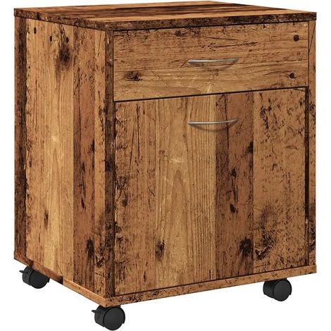 Armoire à roulettes multifonctionnelle espace de rangement chaulé 45 x 38 x 54 cm en bois d'ingénierie vieux bois (1/5)