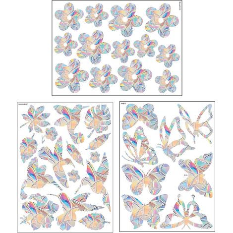 Autocollant Fenêtre PVC - Prisme Arc-en-Ciel Électrostatique Anti-Collision Oiseaux - Papillon Fleur Colibri - 6 Pièces (1/5)