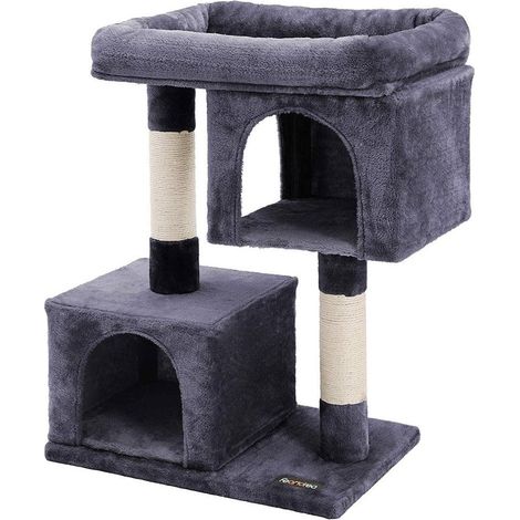 Árbol para gatos con columna de sisal para afilar garras 2 lujosos nichos muebles de casa de juegos para gatitos gatos y felinos 84 cm color gris oscuro 120001153 (1/3)