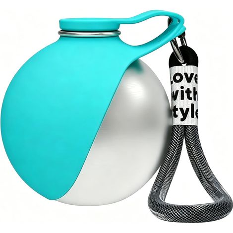 Borraccia per cani a prova di perdite, 285 ml, in acciaio inox, con ciotola pieghevole in silicone, borraccia portatile per cani e gatti, ideale per passeggiate, escursioni, campeggio e viaggi (blu) (1/5)