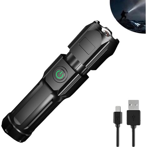 LED-Taschenlampe, wiederaufladbar, extrem leistungsstark, 3 Leuchtmodi, zoombar, für Kinder, Geschenk/Camping/Wandern/Notfall (1/5)