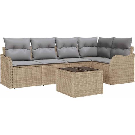 Maison Exclusive - Set Divano da Giardino con archiviazione 6 pcs Beige polyrattan