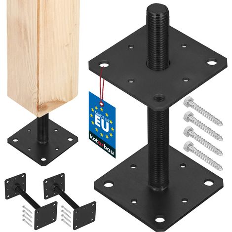 KOTARBAU® Ancoraggio a vite regolabile in acciaio per base di pali, per gazebo e tettoie, filettatura M24, colore antracite, 110 x 252 mm, set da 2 pezzi.