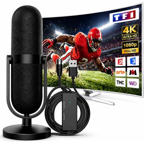 2026 Antenne TV Intérieure Puissante, Antenne TNT, Signal Stable, 4K/1080P Sans Abonnement Réception Longue Portée Amplificateur Intégré Câble Coaxial 5 m Compatible Smart TV Base Magnétique (1/5)