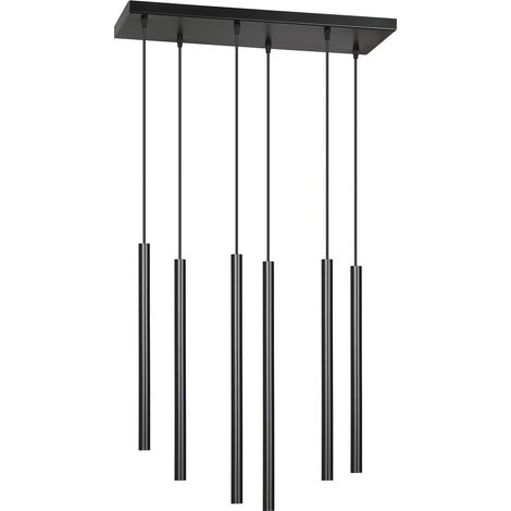 Lampadario 6 Luci Moderno Selter Acciaio Nero E Paralumi A Cilindri Sottili (1/5)