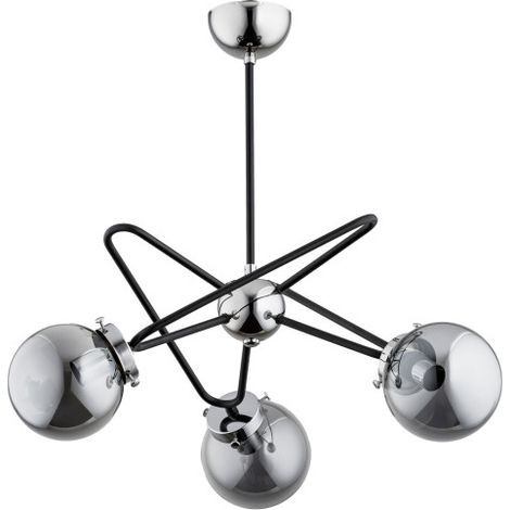 Alfa GALAXY 27703 Modern Ceiling Light, 3x E14 40W, Smoked Glass & Metal, Black/Chrome Finish, Dimmable, Industrial Minimalist Indoor Lamp IP20, 56cm H, 53cm