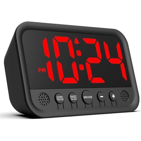 Reloj digital LED pequeño para el dormitorio,despertador potente para adultos y adolescentes con sueño profundo,Rojo