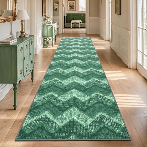 Tapis de couloir, antidérapant, 80 x 300 cm, vert, lavable, tapis de cuisine, de couloir, long, pour salon, chambre à coucher, couloir