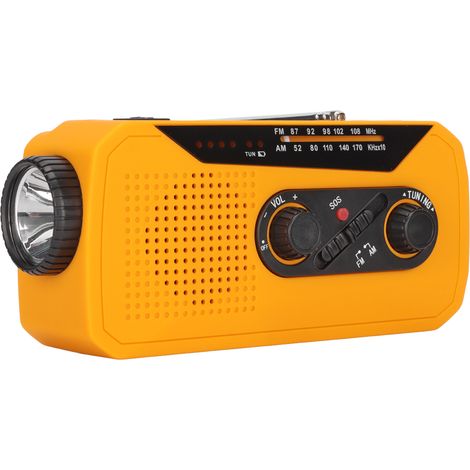 Radio d'urgence AM/FM NOAA solaire à manivelle, rechargeable par USB avec batterie externe 2000 mAh, radio météo et lampe torche LED (modèle européen). (1/5)