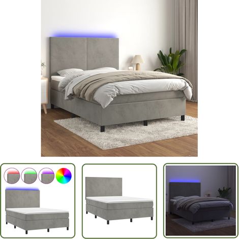 The Living Store Boxspringbett mit Matratze & LED Hellgrau 140x200 cm Samt - Boxspringbett - Doppelbett - Samtbett - Luxusbett - Schlafzimmermöbel (1/5)
