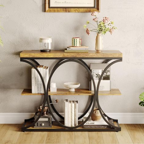 Table Console 100 cm Industrielle avec 3 Niveaux, Marron (1/5)