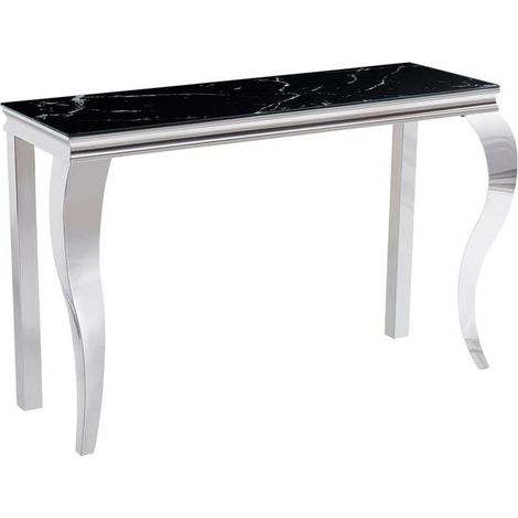 Console verre trempé effet marbre noir chrome 120x40x78 cm BAROQUE (1/5)