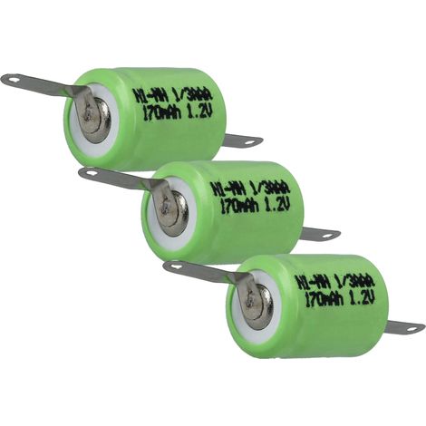 vhbw 3x Batteries remplacement pour 1/3AAA pour modéle RC (170mAh, 1,2V, NiMH, vert, avec cosse à souder (Z))